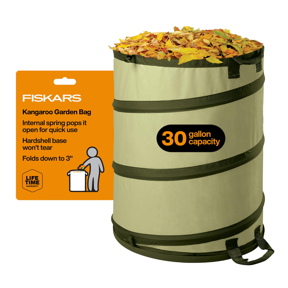 Fiskars Kangaroo bag collapsed for compact storage and quick setup.