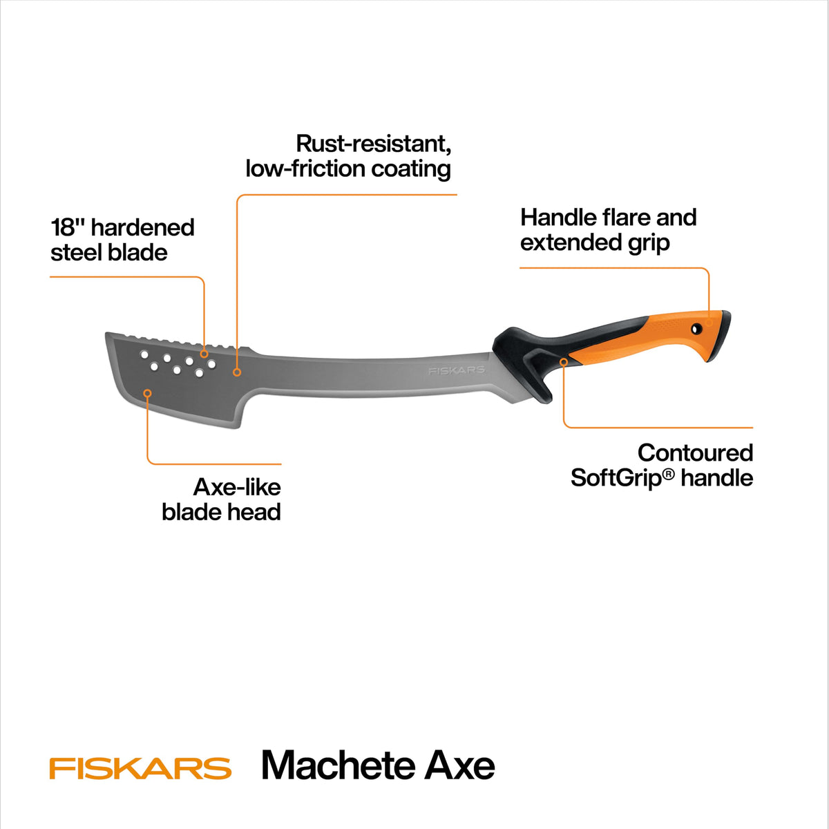 Fiskars machete curved edge optimized for efficient pull-cuts
