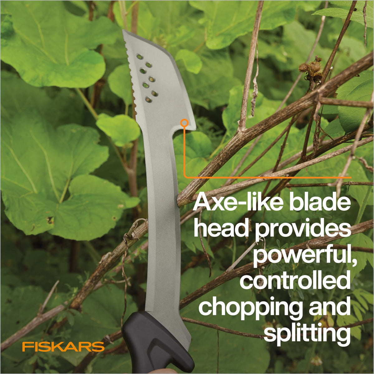 Fiskars machete sharpened tip ready for chiseling in tight spaces