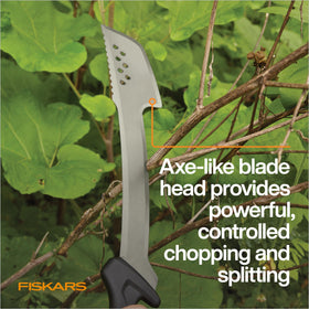 Fiskars machete sharpened tip ready for chiseling in tight spaces