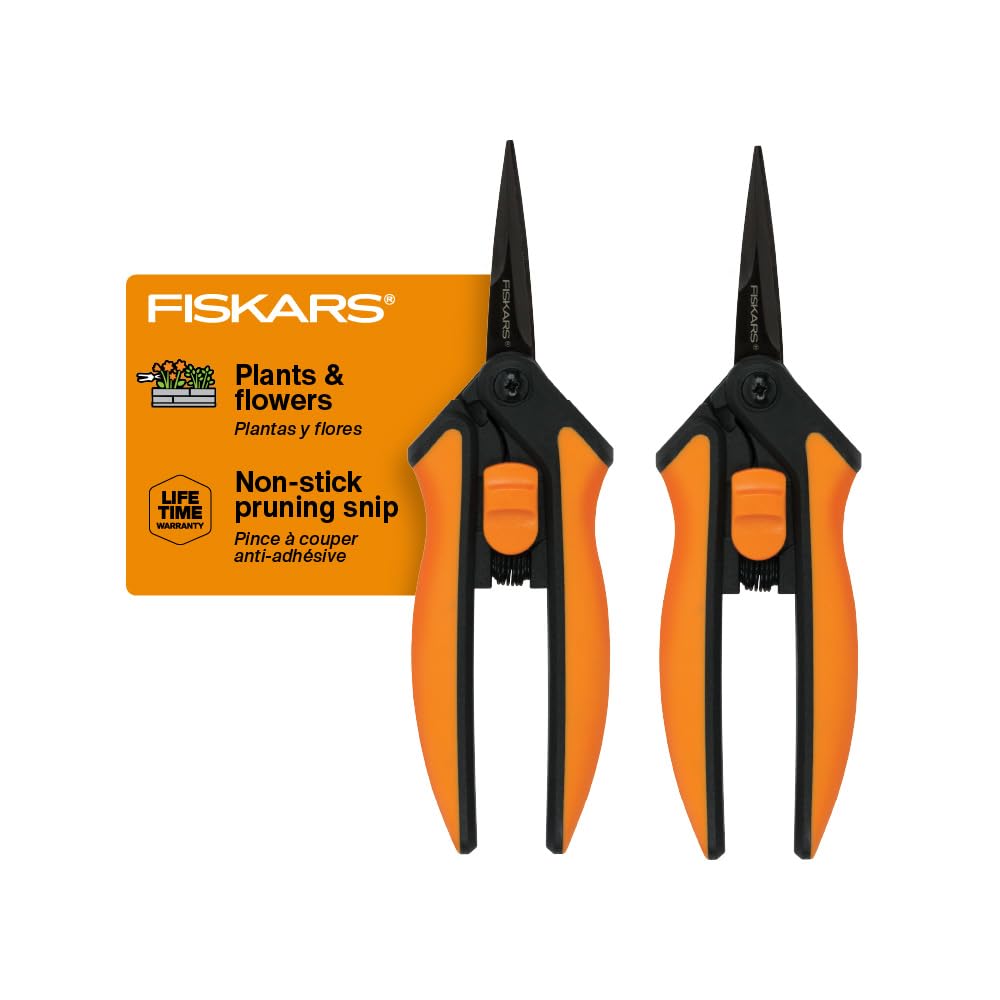 Fiskars Micro-Tip Pruning Snips cutting flower stems with precision.