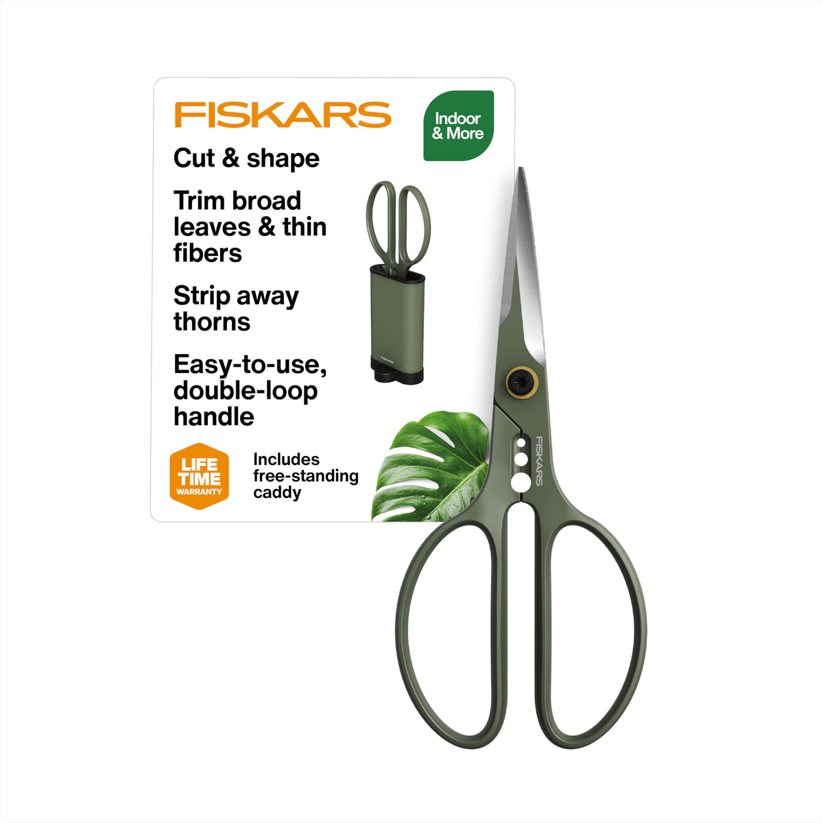 Fiskars Plant Shaping Shears blades for clean cuts on broad leaves.