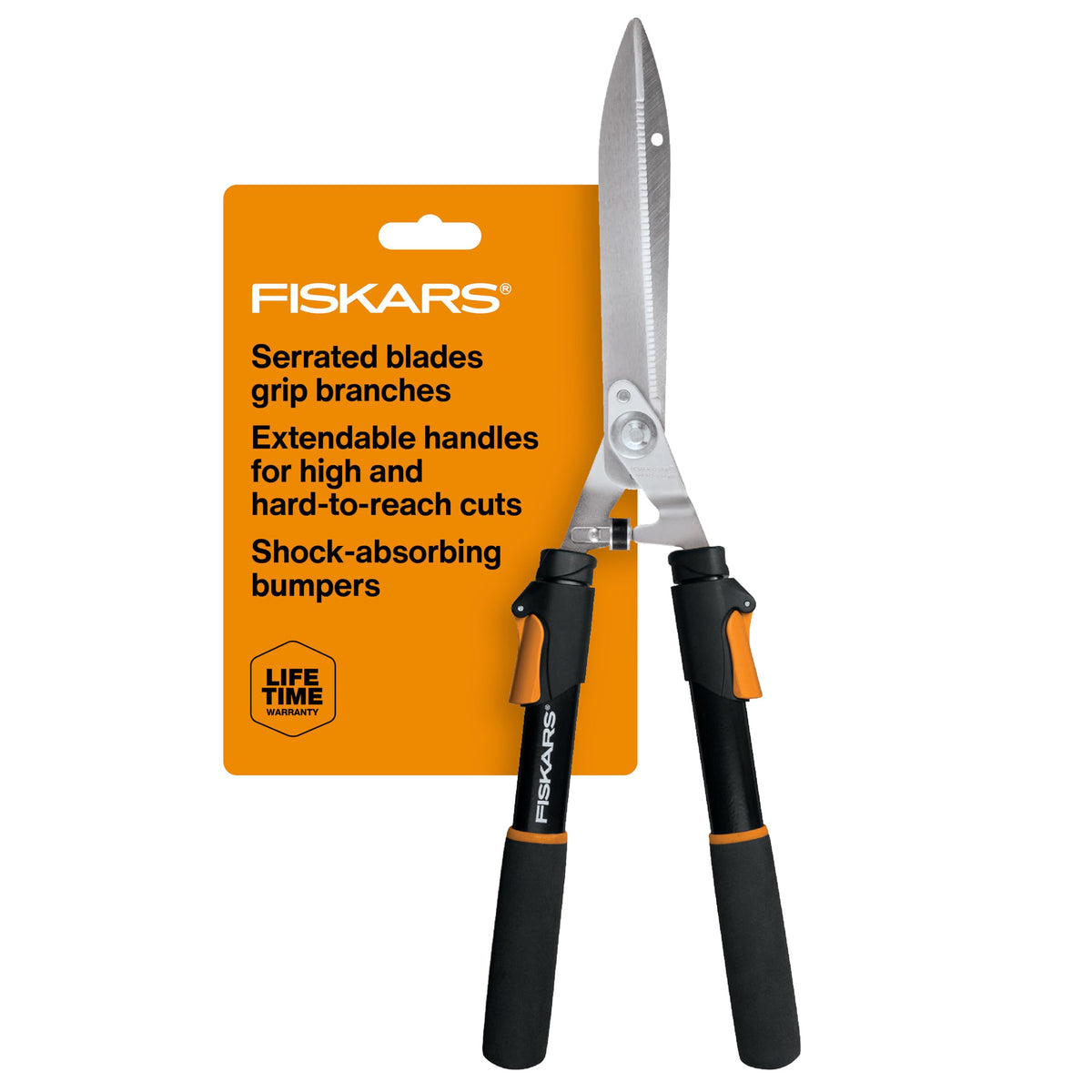 Fiskars Power-Lever extendable hedge shears with extended handle for high reach pruning
