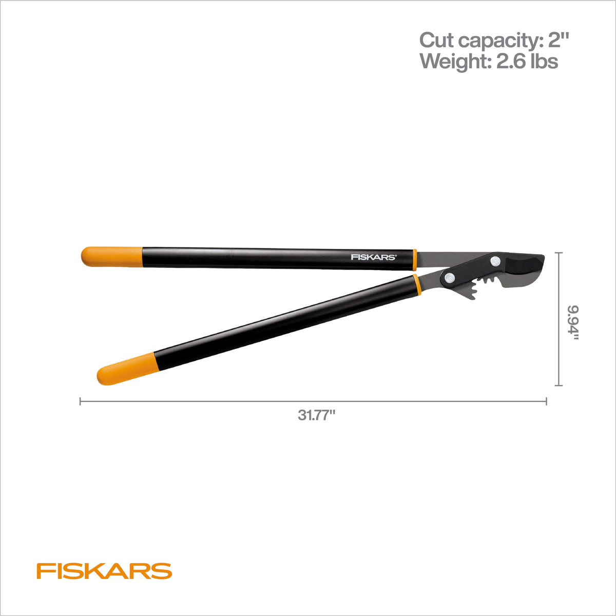 Lifetime warranty badge on Fiskars PowerGear Bypass Lopper