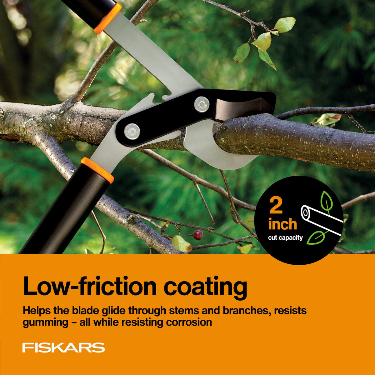 Close-up of sharp edge on Fiskars PowerGear Lopper for clean cuts