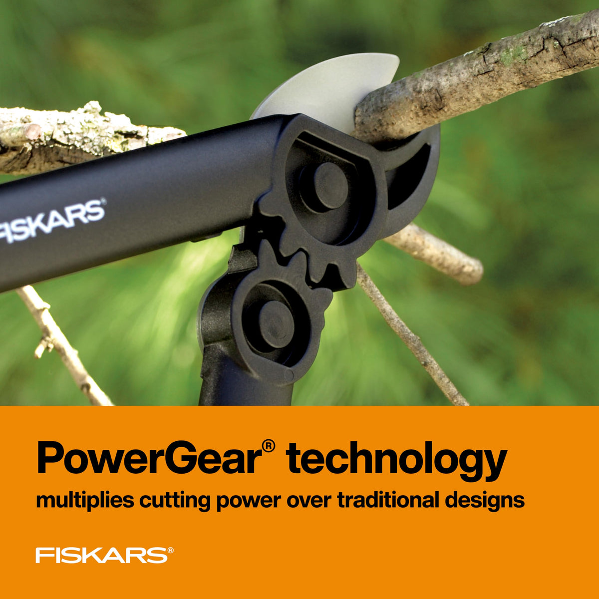 Fiskars PowerGear Lopper anvil blade close-up shows hardened steel for clean cuts.