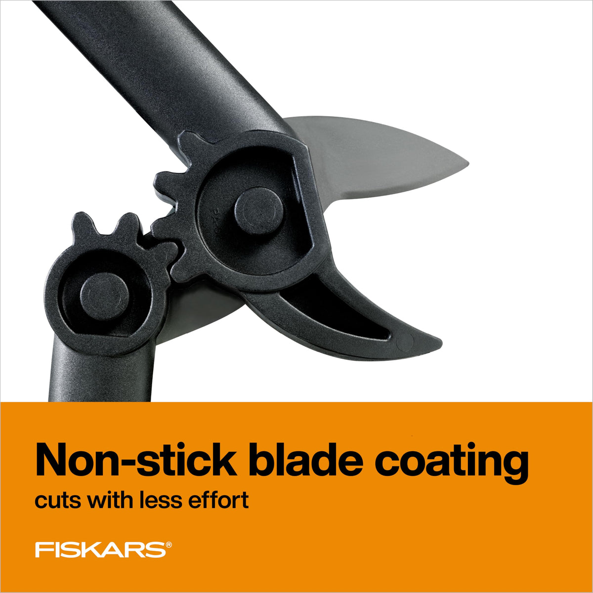 Fiskars PowerGear Lopper blade with low-friction coating resists gumming and debris.