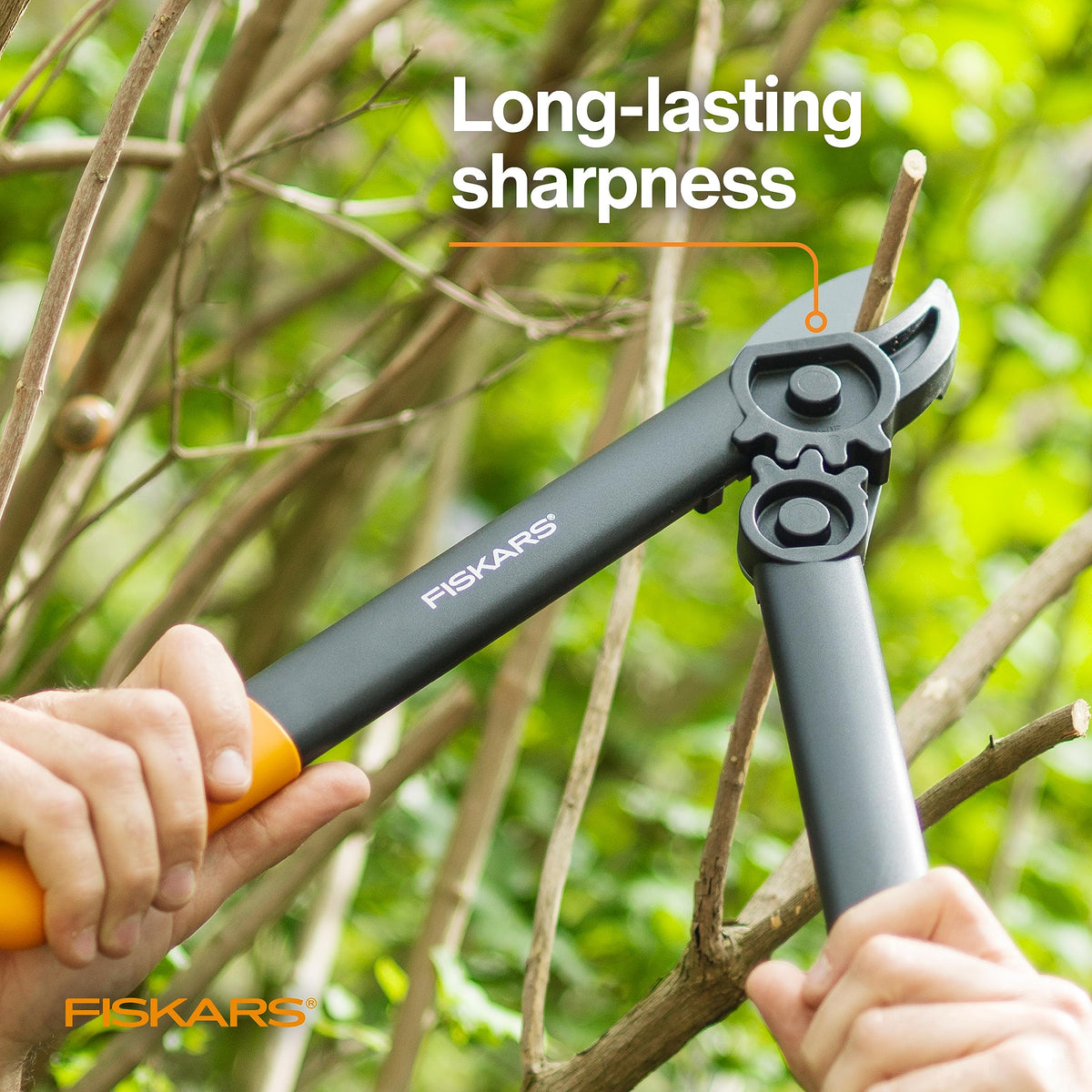 Fiskars PowerGear Lopper blade is rust-resistant for outdoor gardening tasks.