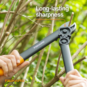 Fiskars PowerGear Lopper blade is rust-resistant for outdoor gardening tasks.