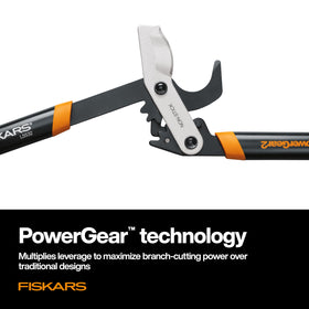 Fiskars PowerGear2 lopper cutting action on a woody limb