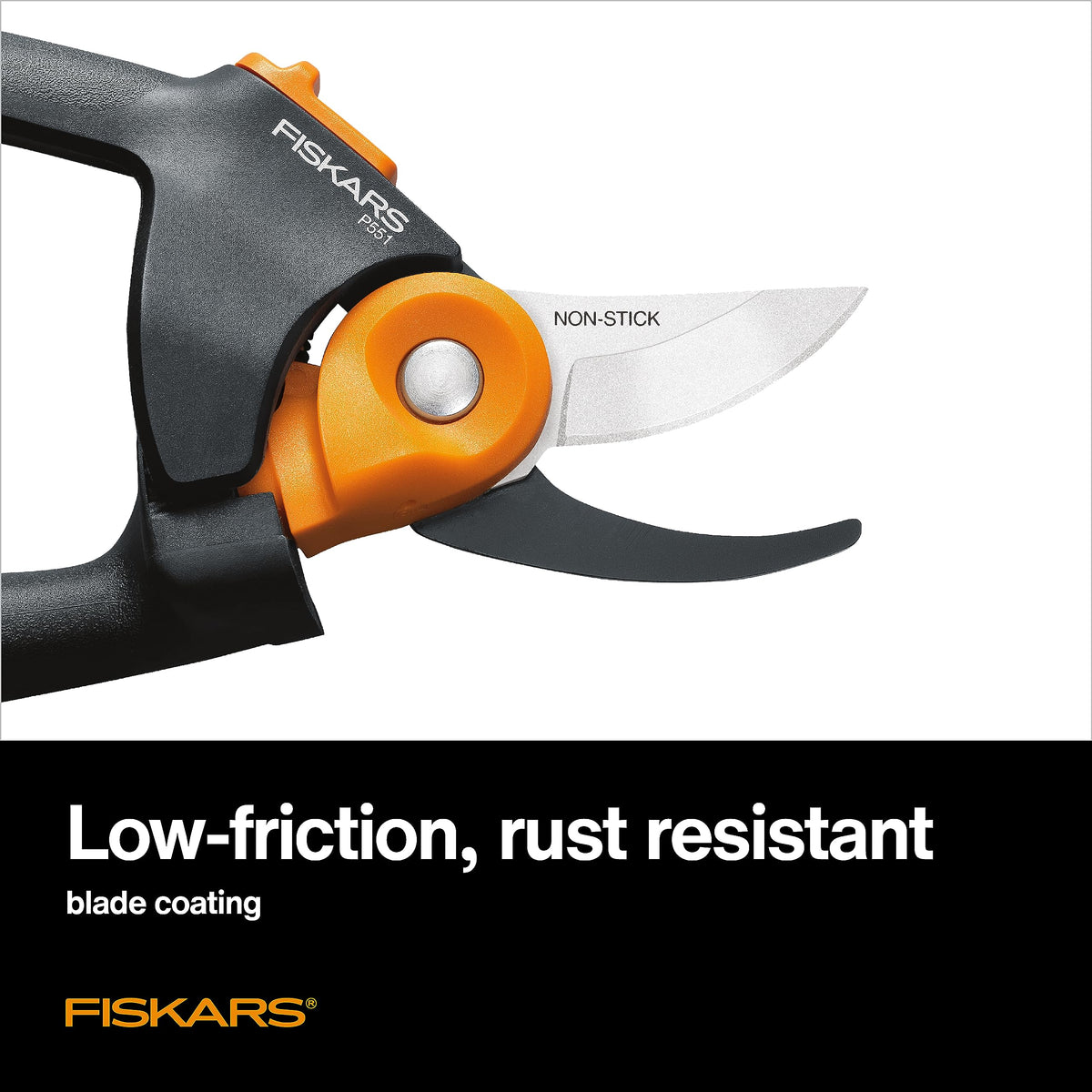 Fiskars PowerGear2 pruning-shears contoured rolling-handle for comfort and control.