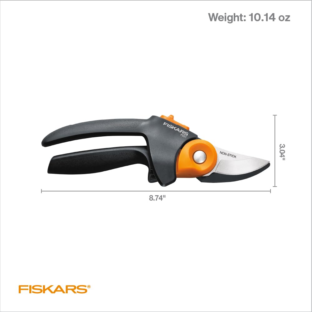 Fiskars PowerGear2 pruning-shears durable-steel-blade withstands heavy use.