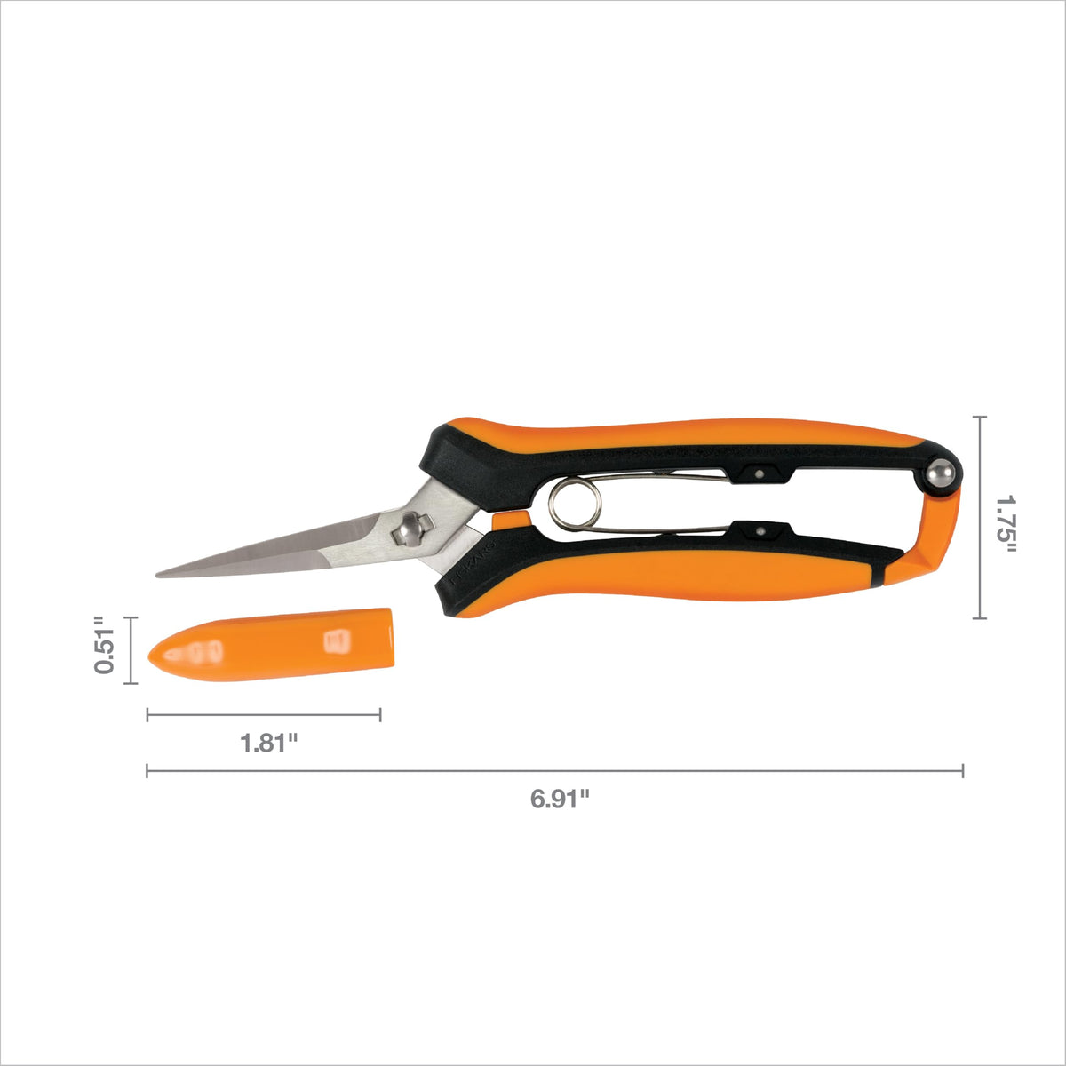 Fiskars pruning snips in sheath for safe garden storage.