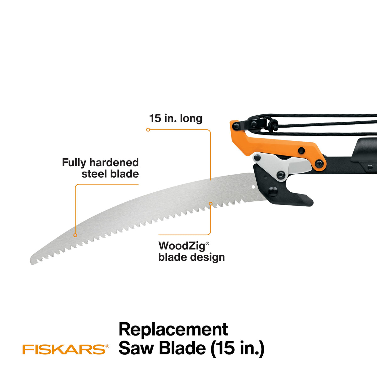 Extended-reach blade design aiding pruning of overhead branches.
