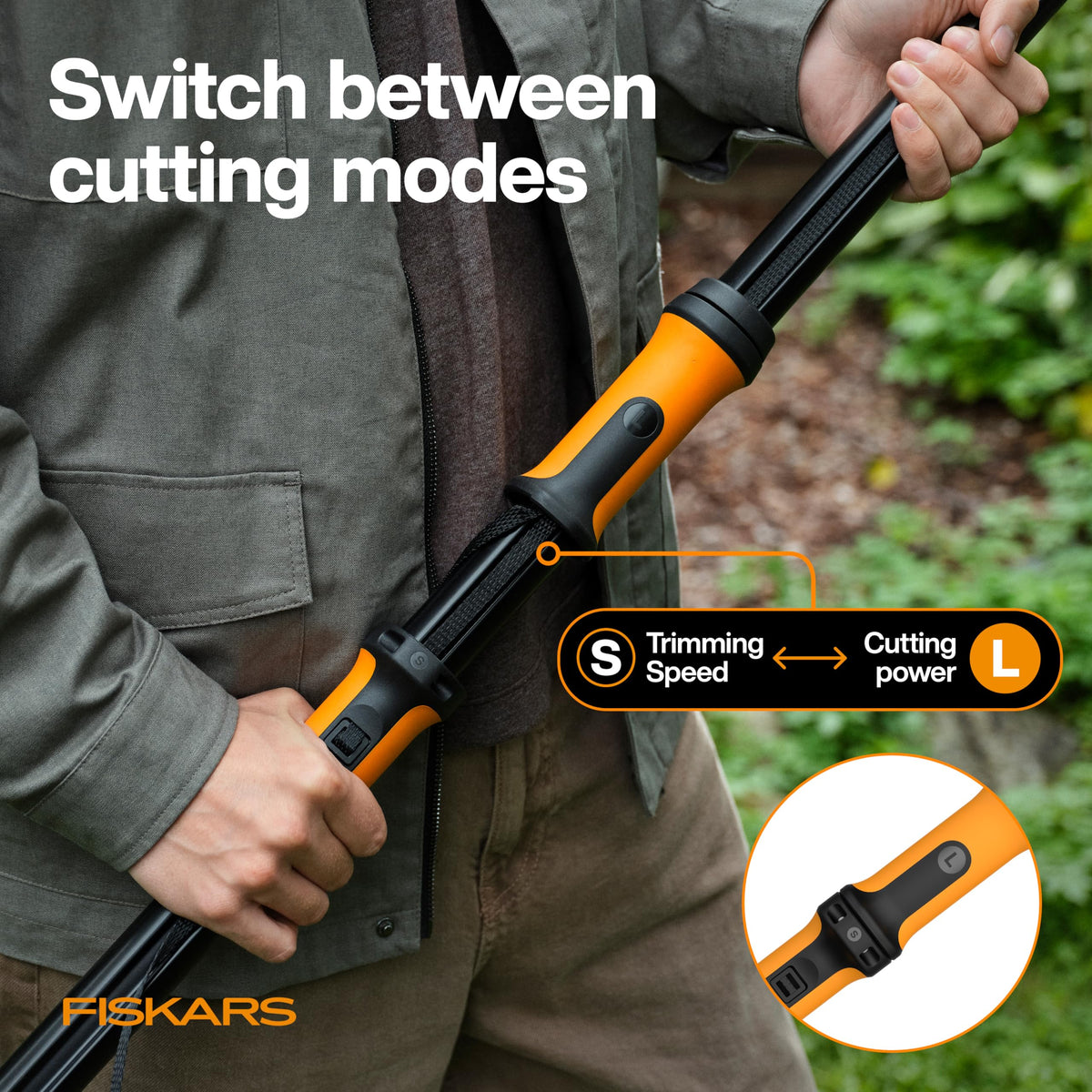 230-degree rotating head allowing cleaner access around dense canopy