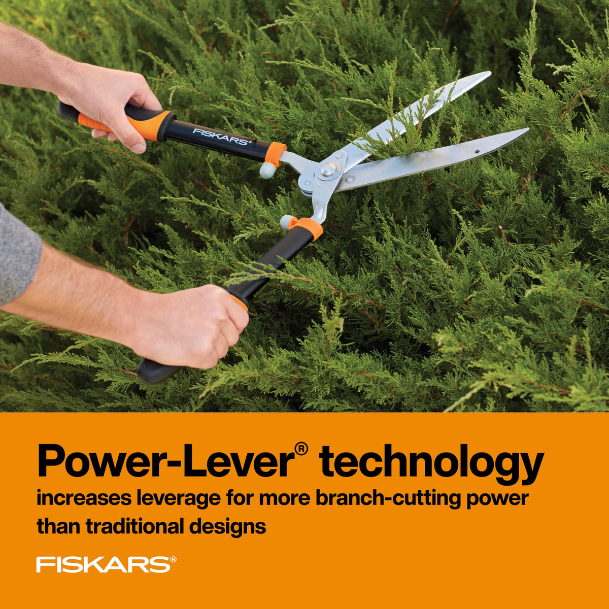Fiskars self-sharpening blades close-up, edge stays sharp for repeated pruning tasks.