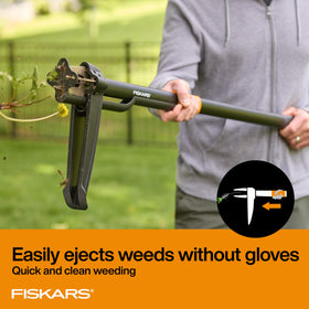 Serrated stainless steel claws grab weeds firmly at the root.