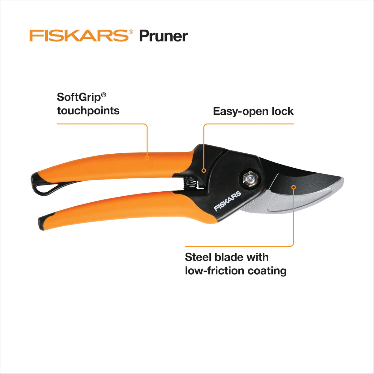 Fiskars SoftGrip handle close-up highlighting comfortable ambidextrous grip