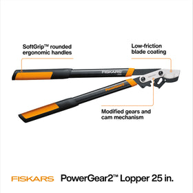 Fiskars bypass lopper blade closeup shows hardened steel and non-stick coating