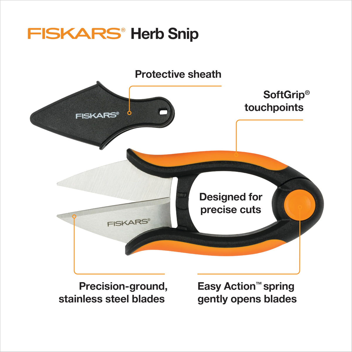 Fiskars stainless steel blades stay sharp for reliable snips.