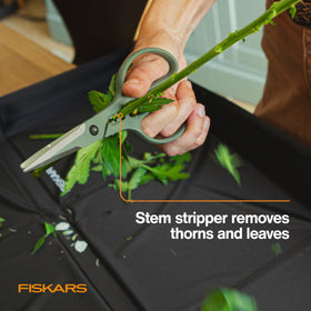 Free-standing storage caddy keeps Fiskars Plant Shaping Shears accessible among indoor plants.