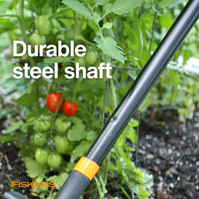Ergonomic telescoping handle on the Fiskars cultivator fits a variety of heights