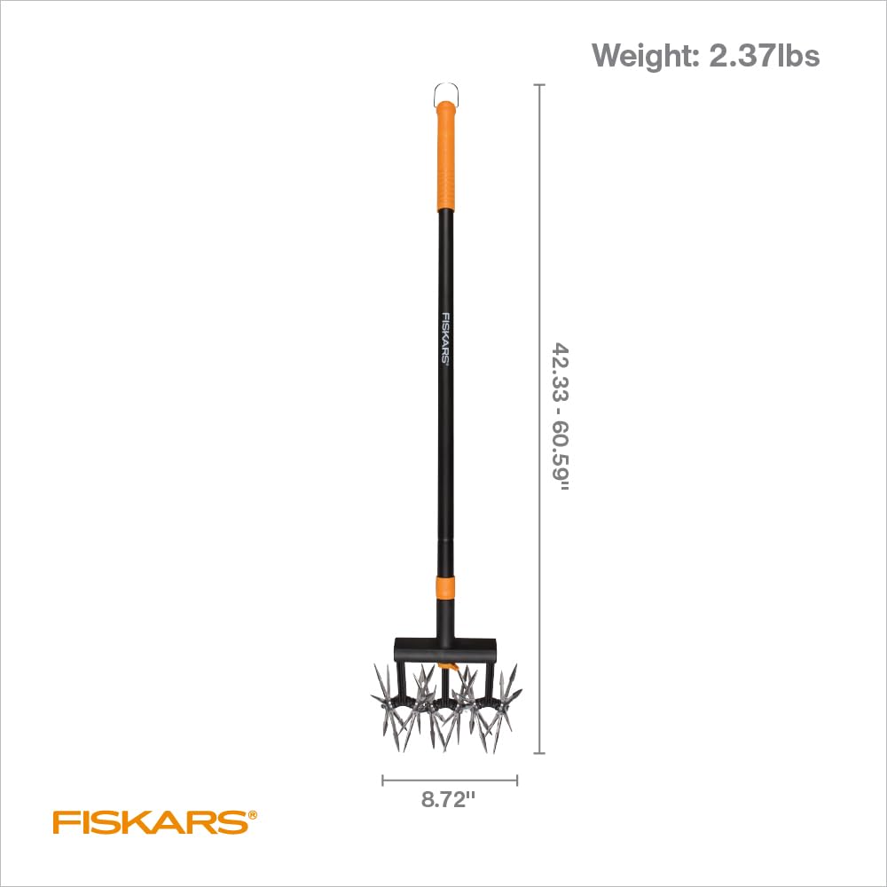 Fiskars Tiller Cultivator FiberComp head with six wheels delivers steady soil work