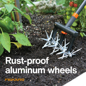 Fiskars Tiller Cultivator with lifetime warranty emphasizes durability and value