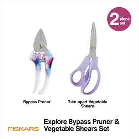 Fiskars veggie shears: serrated blades for clean harvesting and versatile kitchen garden tasks.