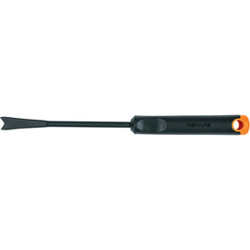 Fiskars weeder with sharpened forked tip for root removal.