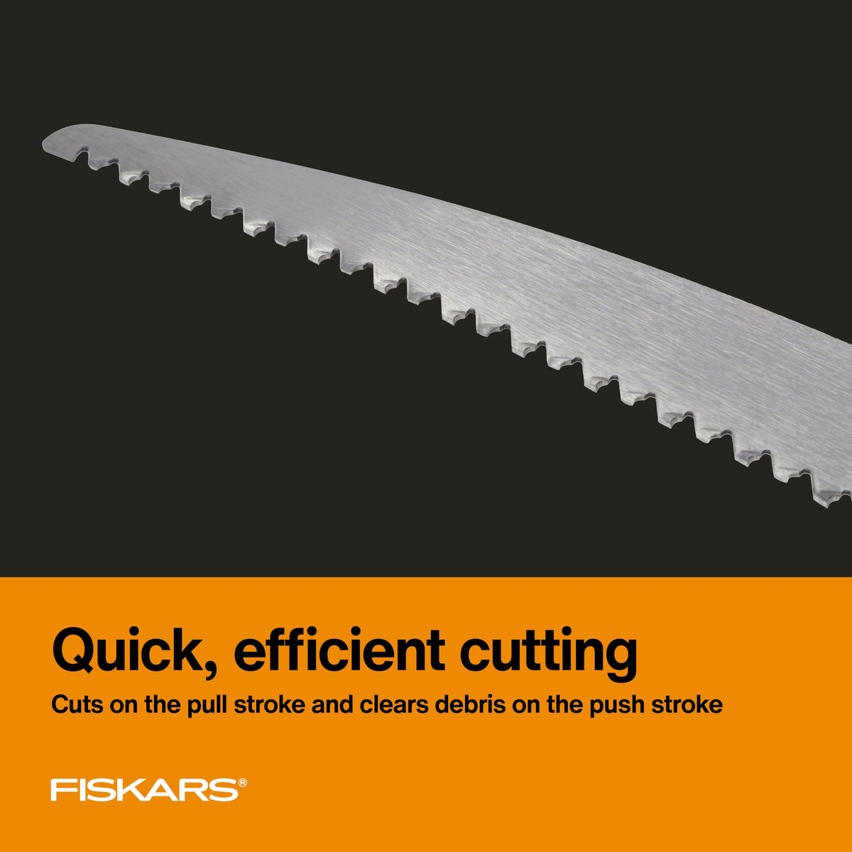 Close-up of Woodzig chainsaw teeth showing pull-stroke efficiency.