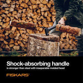 Fiskars X11 with protective sheath and lightweight design is ideal for portable camping.