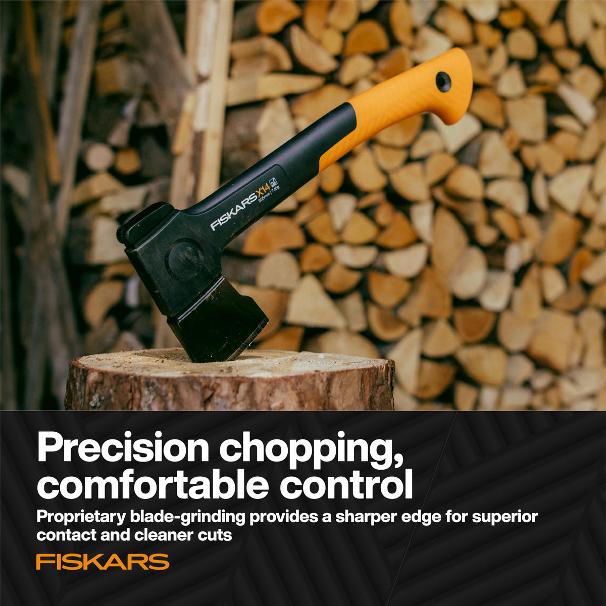 Fiskars X14 insert-molded head design reduces loosening and increases durability.
