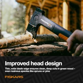 Fiskars X14 SoftGrip texture for secure hold during work.