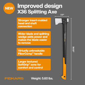 Fiskars X36 blade up close highlighting a sharp edge with rust protection