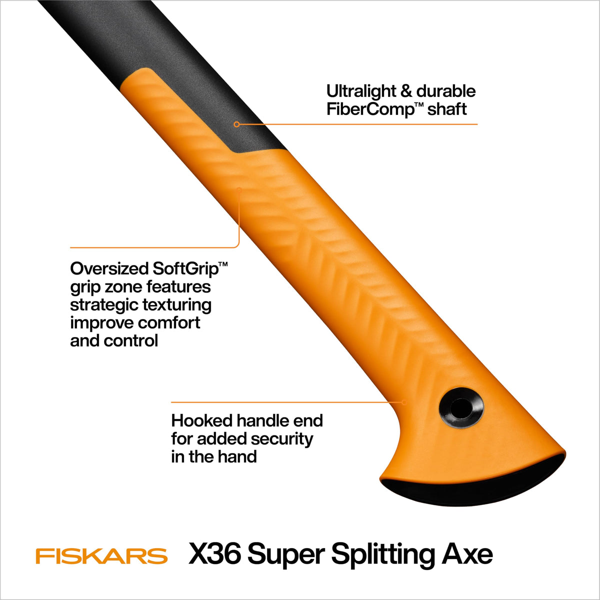 Fiskars X36 FiberComp handle provides lighter, shock-absorbing comfort