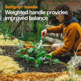 Fiskars Xact Weeder SoftGrip handle with multiple grip positions for comfortable use.