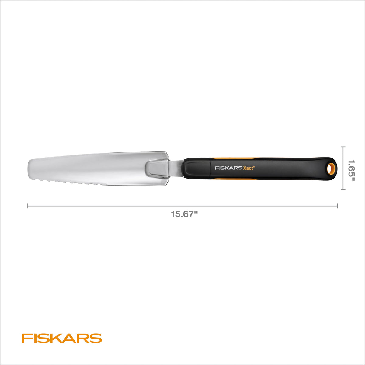 Fiskars Xact Weeder weighted handle improves balance and control during weeding.