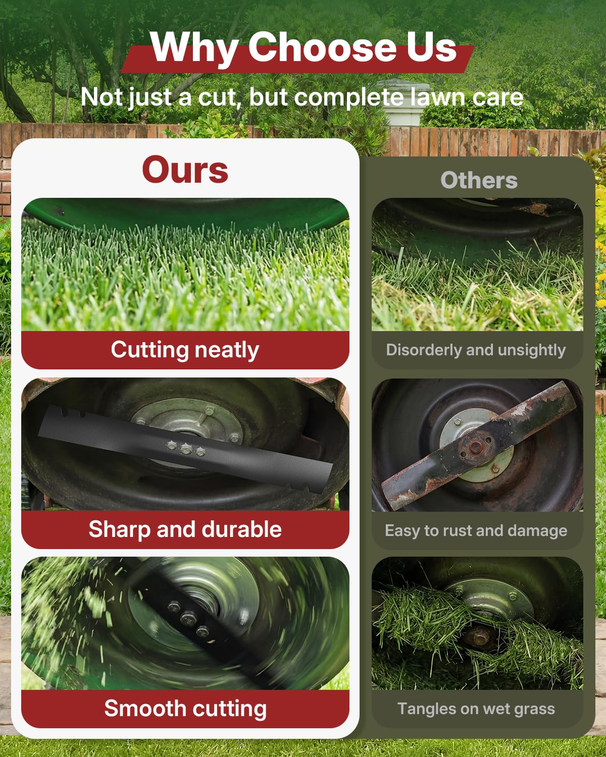 Fismiuta factory-balanced blade minimizes vibration for smoother mowing.