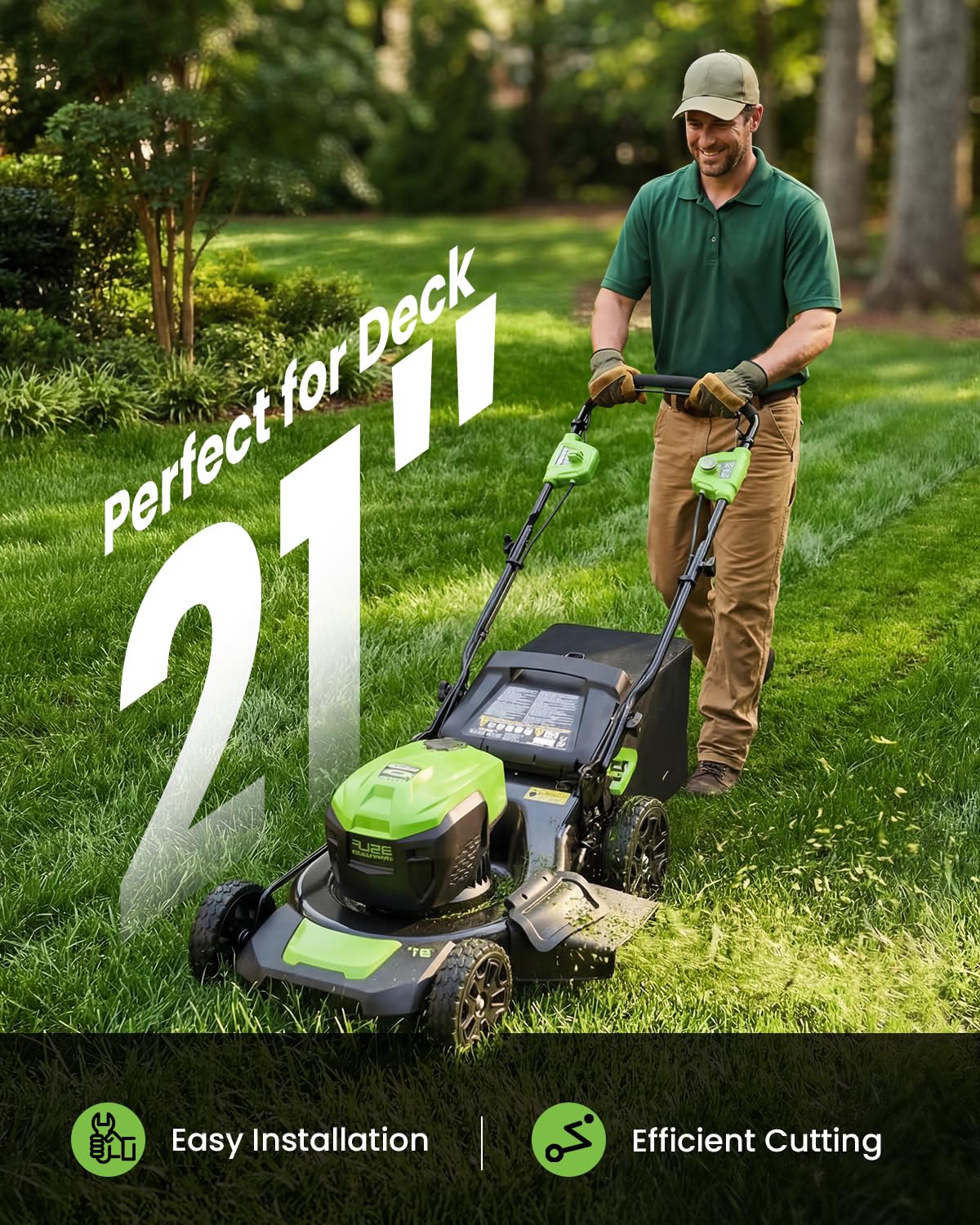Fismiuta Greenworks compatibility shot highlights MO40L03 and MO48L4422 fit