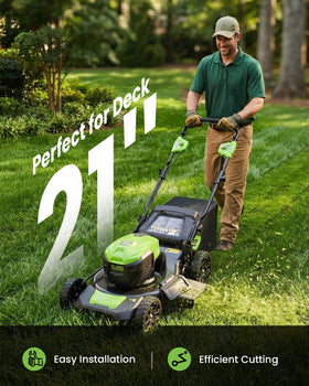 Fismiuta Greenworks compatibility shot highlights MO40L03 and MO48L4422 fit