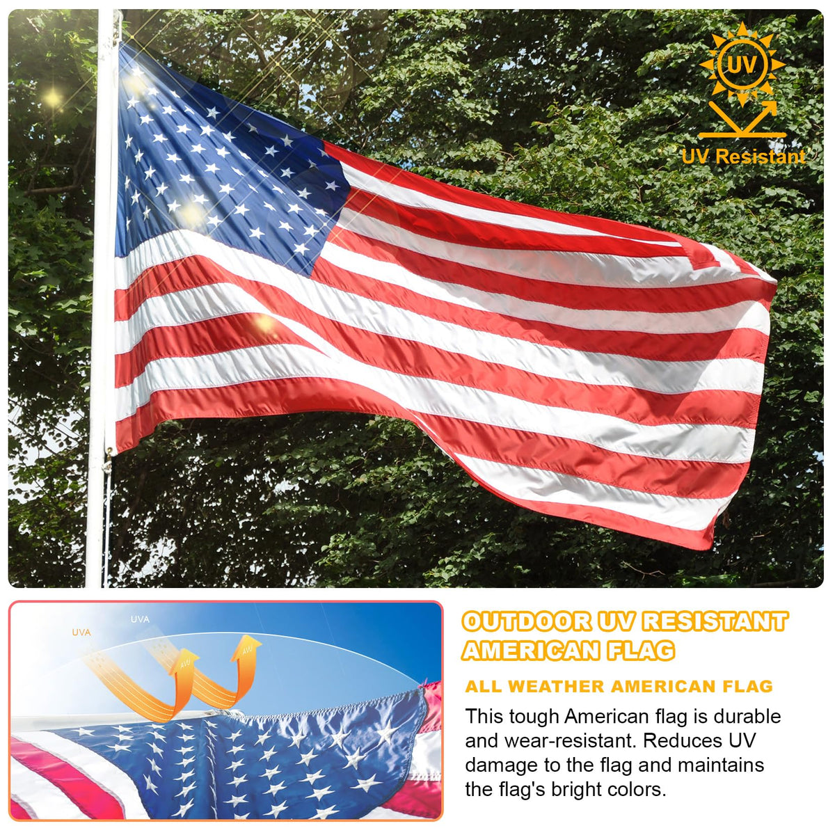 FITEAN flag with rust free grommets for secure hanging.