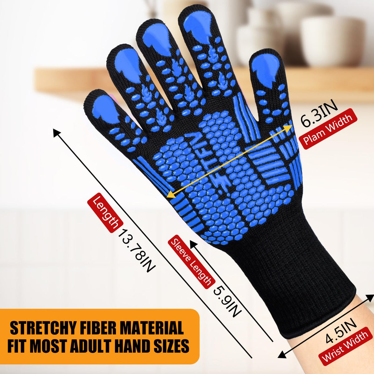 FITFIV BBQ Gloves with silicone grip provide secure handling of hot cookware