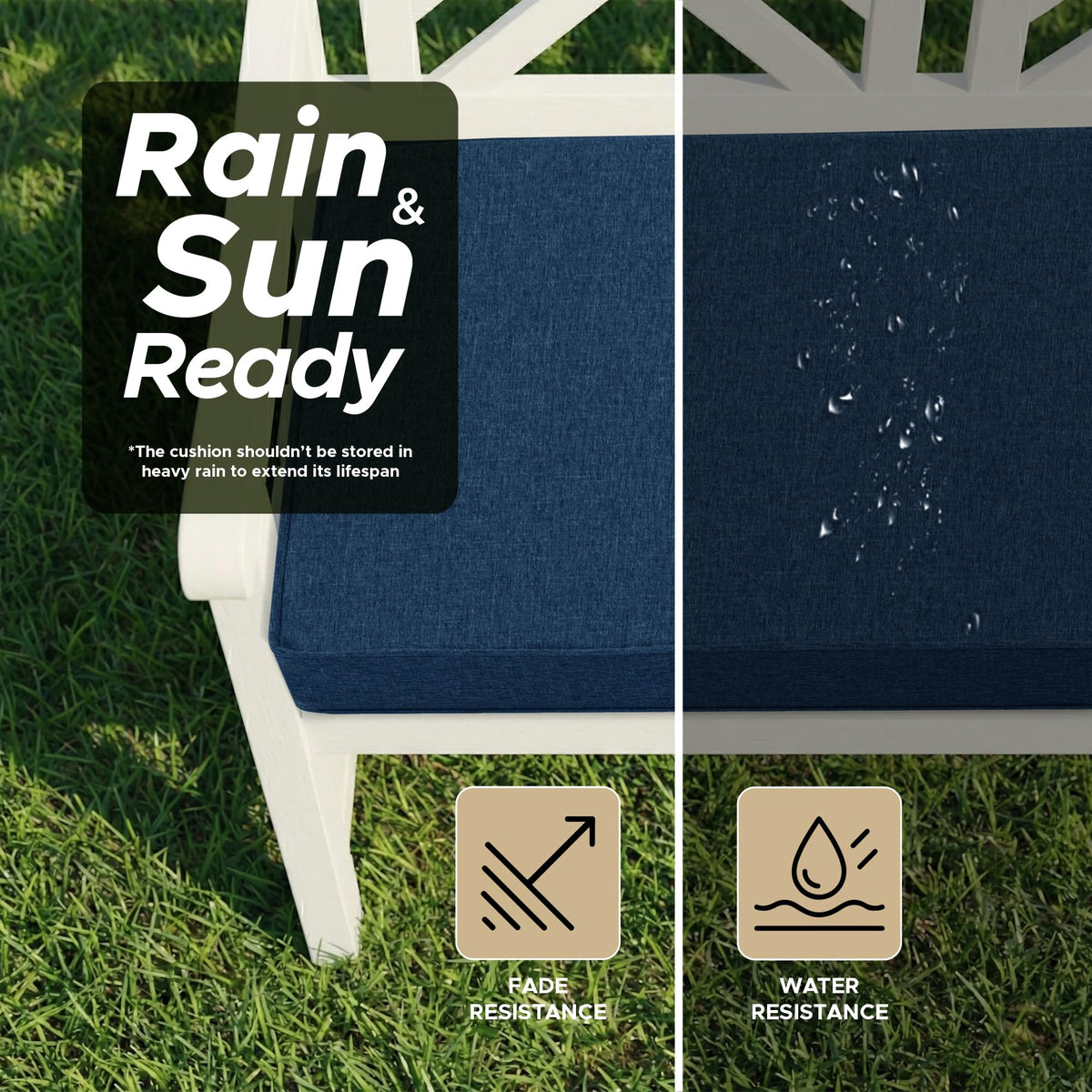 Fitfree fade-resistant fabric cushion withstands sun exposure with vivid color.