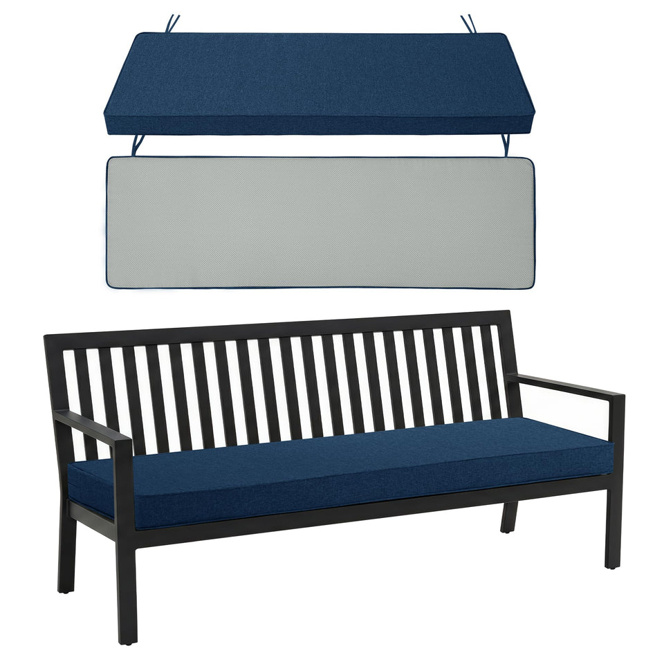 Fitfree Outdoor Bench Cushion navy 42x16 front view for porch seating