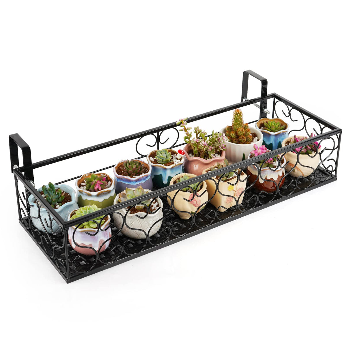 Fitlyiee balcony stand with black finish supports multiple pots securely.