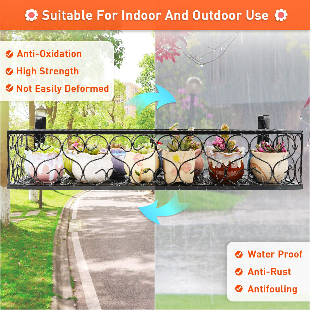 Fitlyiee retro rail shelf complements outdoor decor while adding natural greenery.