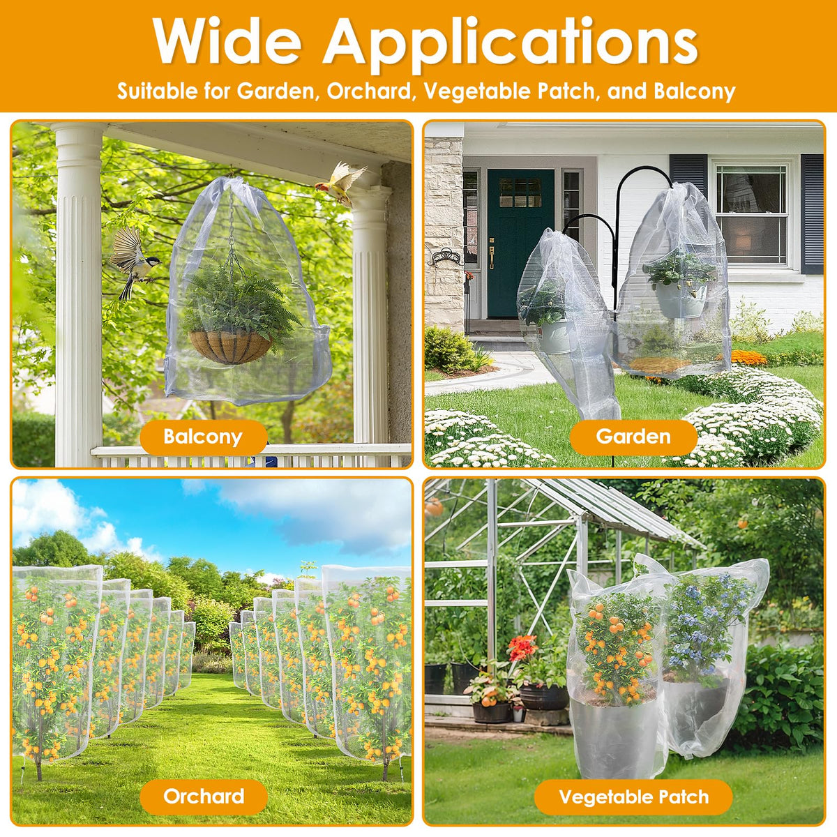 Wind-resistant design with secure drawstring for outdoor gardens.