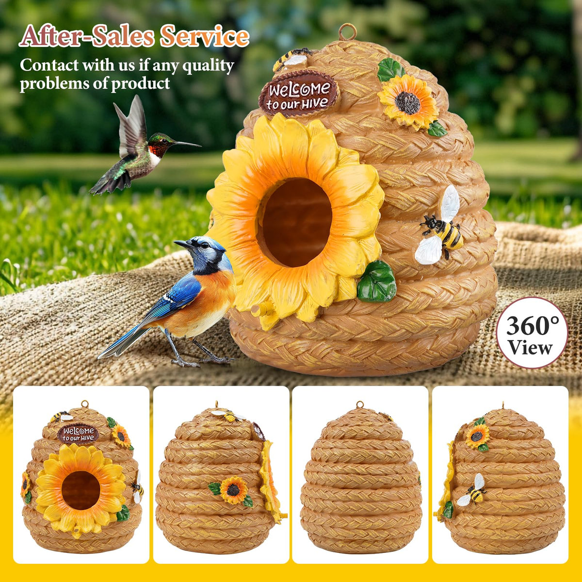 Fitraho bird house garden decor bathed in sun adds charm.