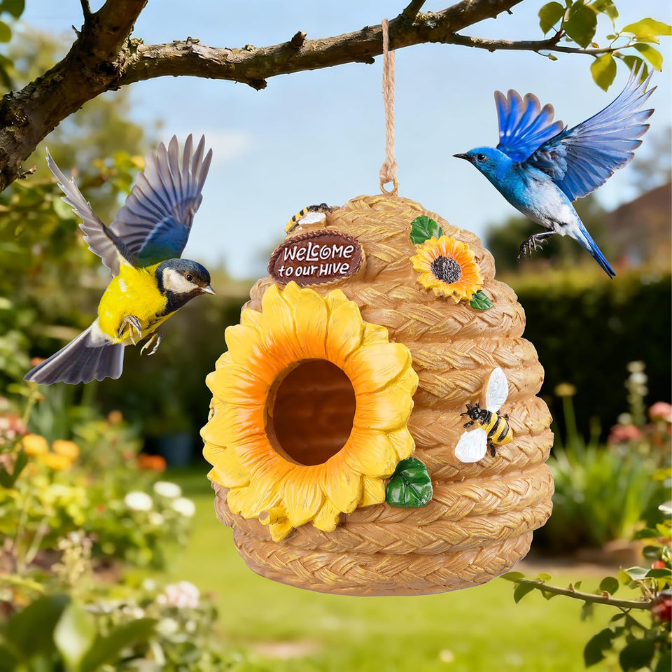 Fitraho bird house outdoor hand-painted finish enhances garden decor.